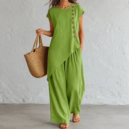 Asymmetric Hem Matching Set with Wide-Leg Pants