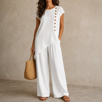 Asymmetric Hem Matching Set with Wide-Leg Pants