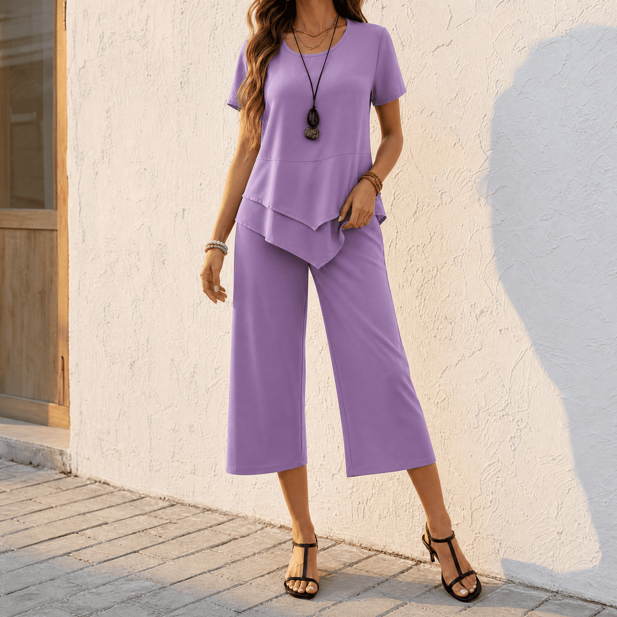 Asymmetric Tunic and Wide-Leg Pants Set