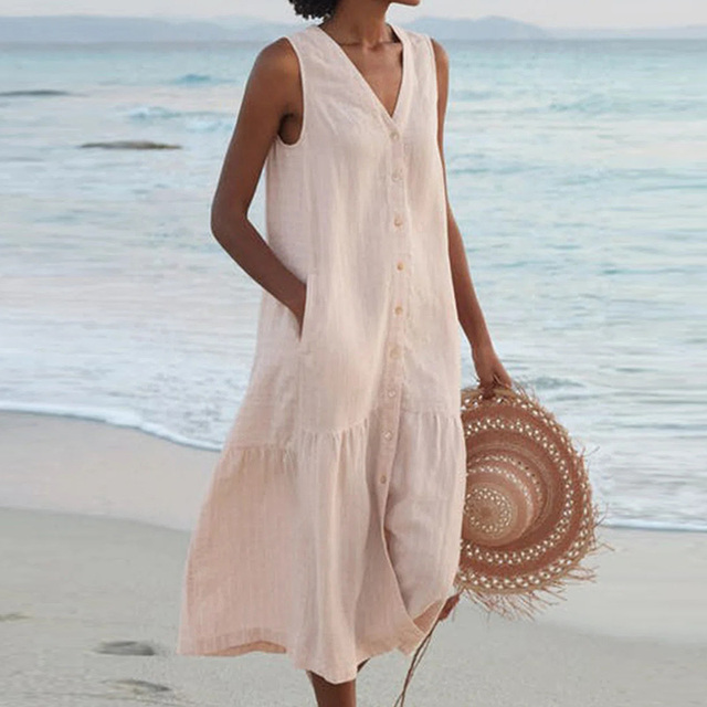 Bonnie | Women's Sleeveless V-Neck Midi Dress