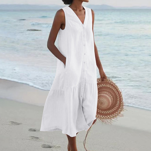 Bonnie | Women's Sleeveless V-Neck Midi Dress