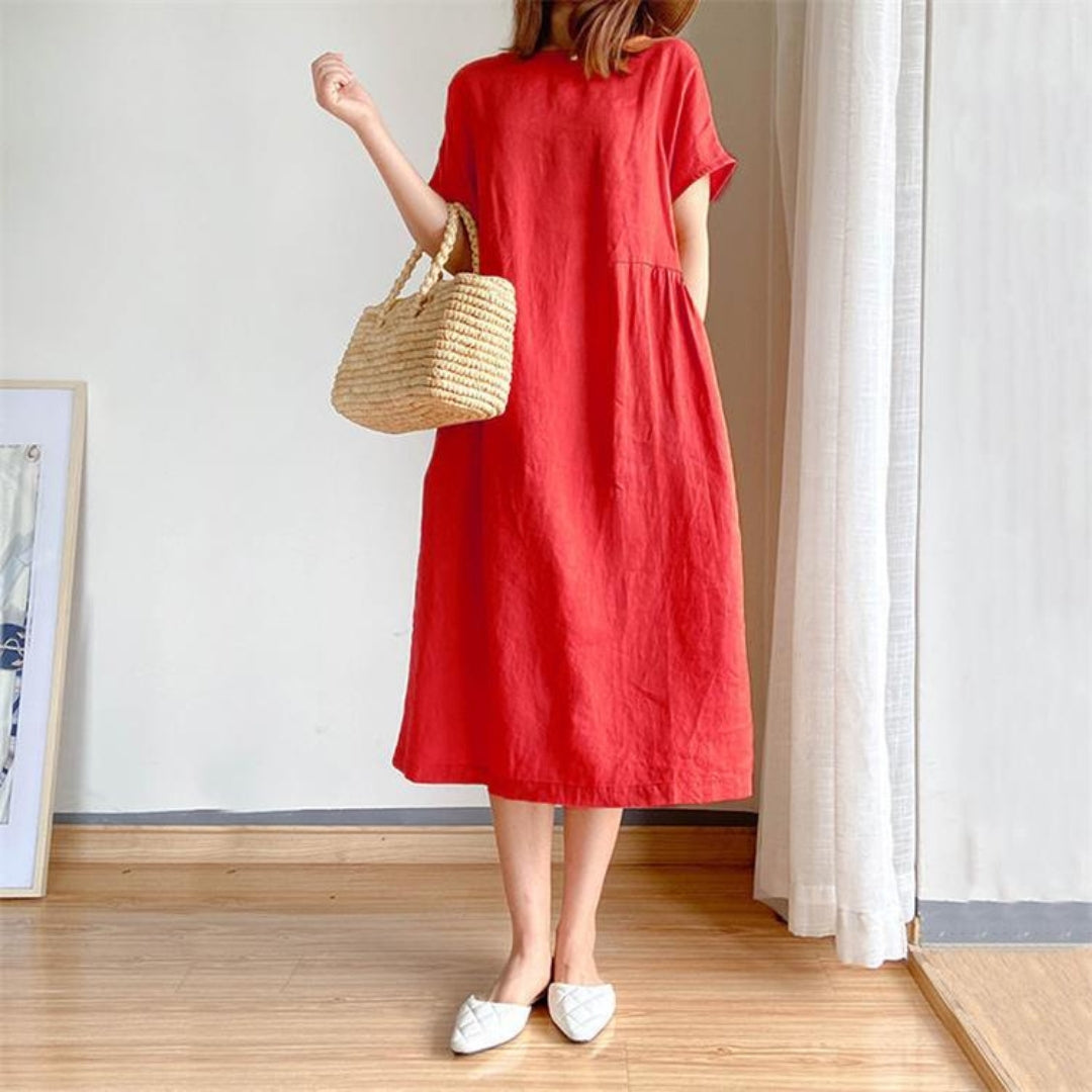 Catherine | Women's Short Sleeve A-Line Midi Dress