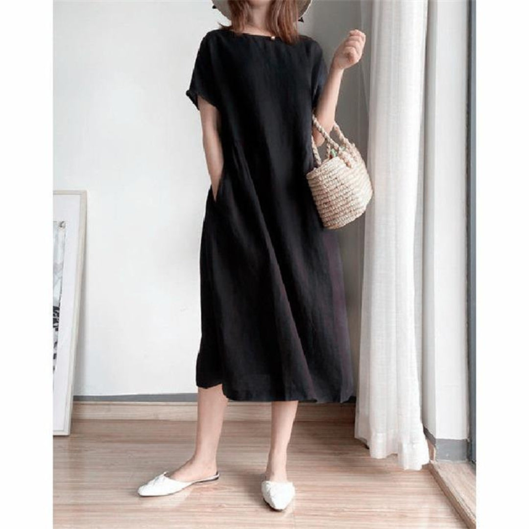 Catherine | Women's Short Sleeve A-Line Midi Dress