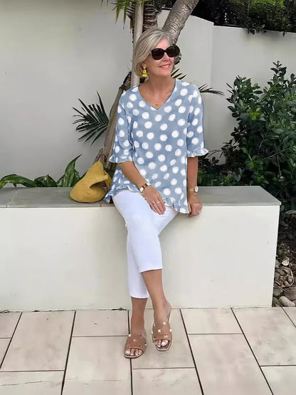 Clara | Women's V-Neck Polka Dot Top