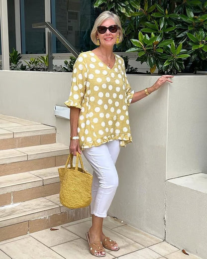 Clara | Women's V-Neck Polka Dot Top