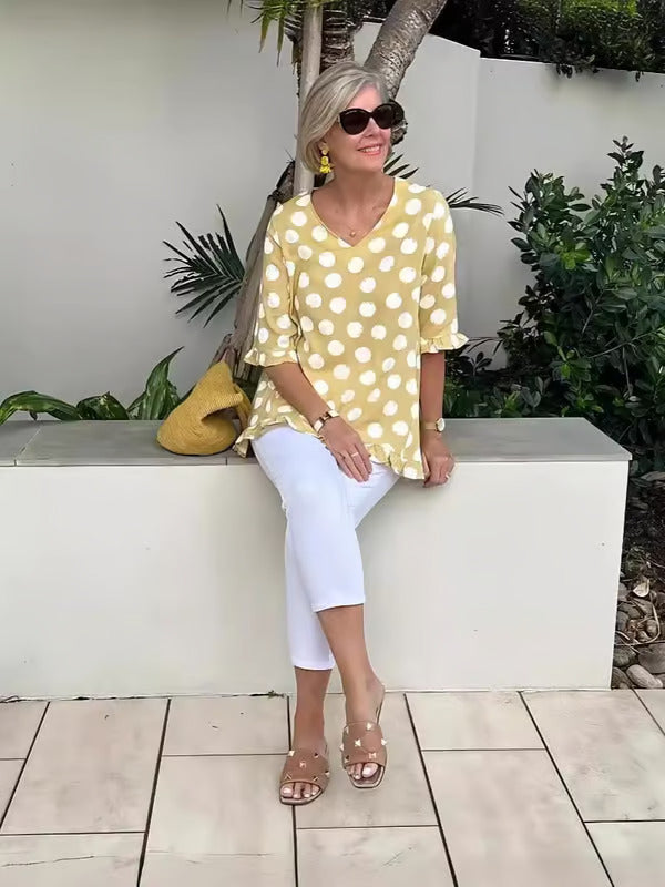 Clara | Women's V-Neck Polka Dot Top