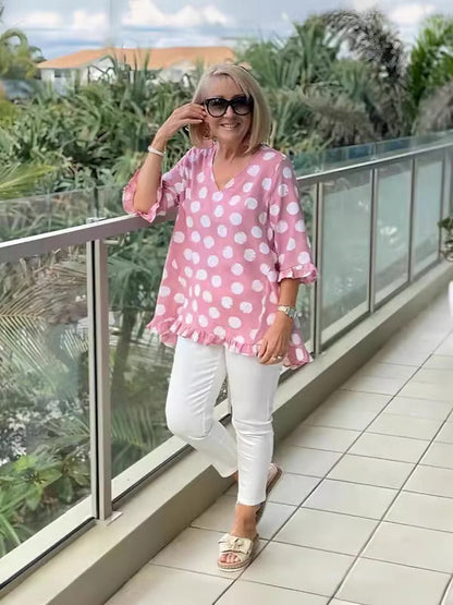 Clara | Women's V-Neck Polka Dot Top