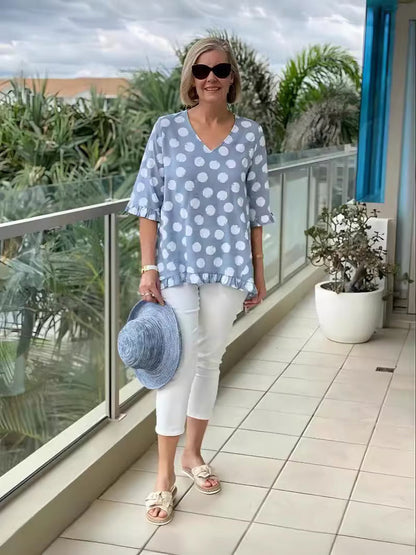 Clara | Women's V-Neck Polka Dot Top