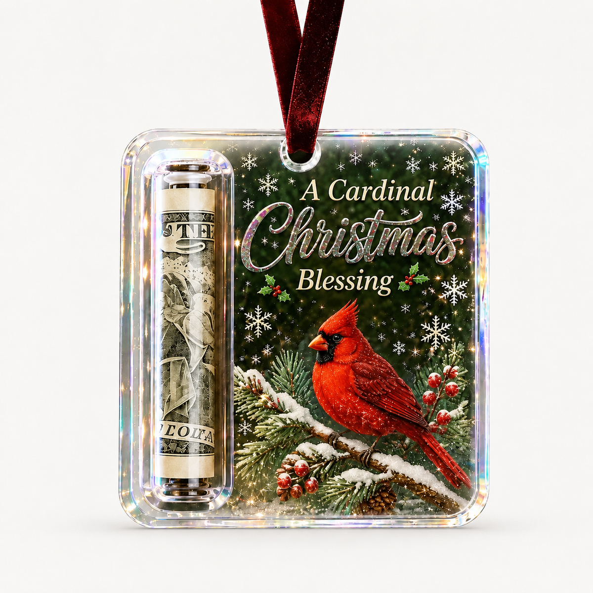 Clear Cash Reveal Christmas Ornament