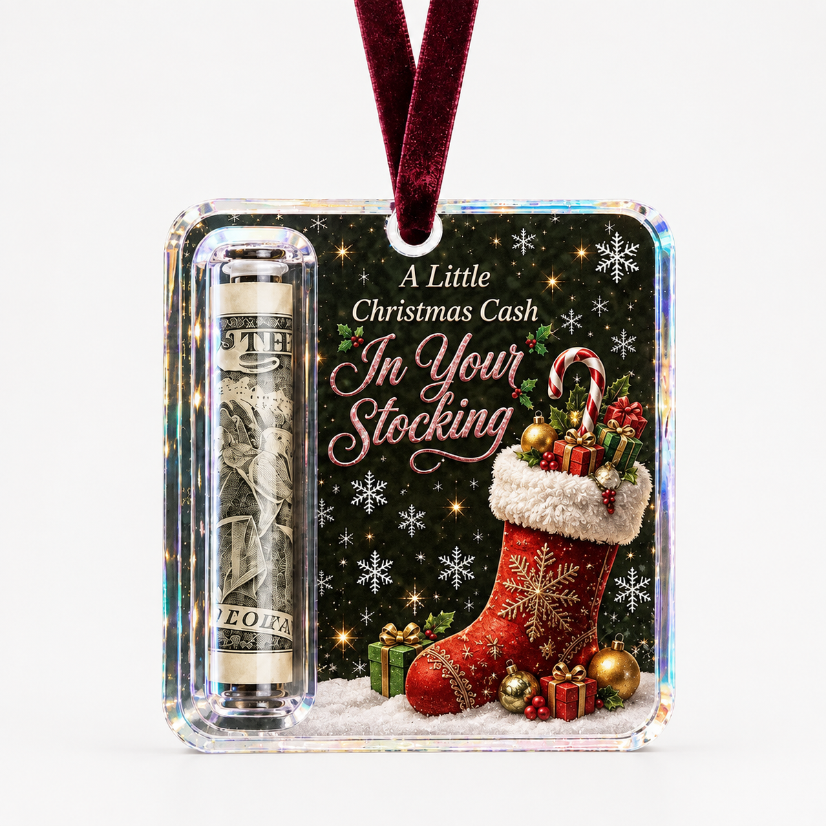 Clear Cash Reveal Christmas Ornament
