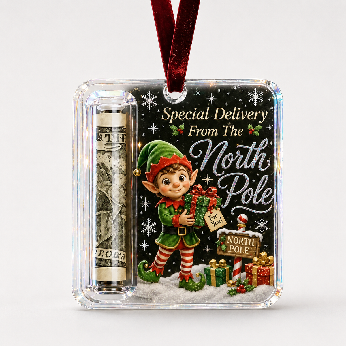 Clear Cash Reveal Christmas Ornament