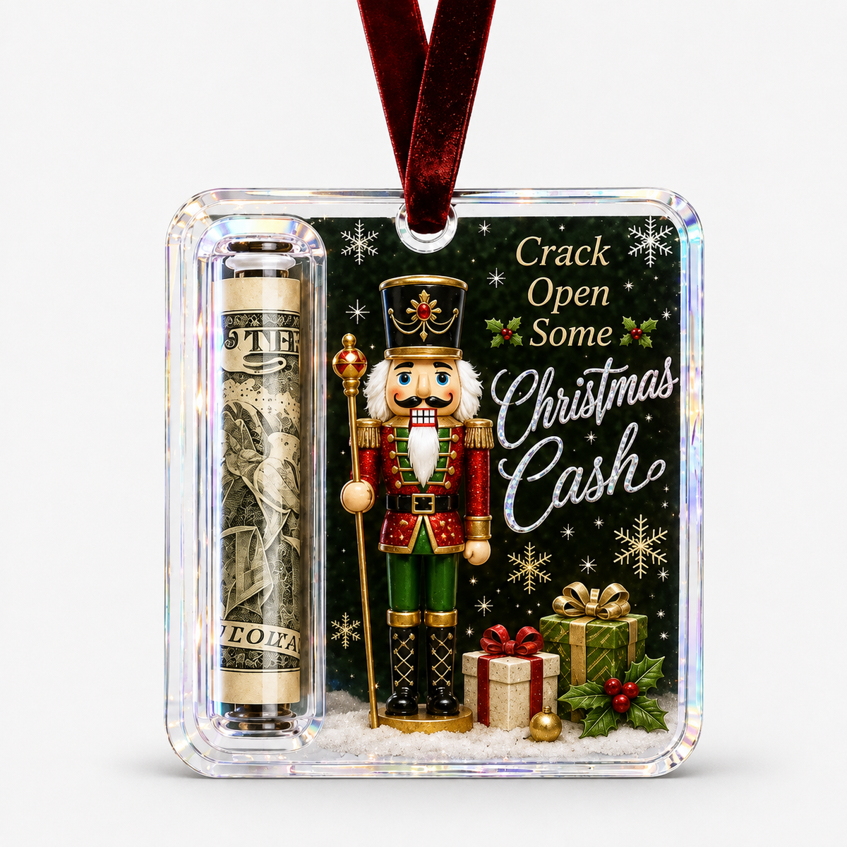 Clear Cash Reveal Christmas Ornament