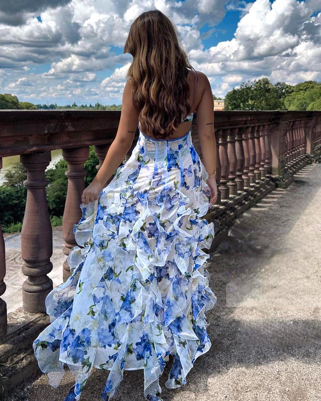Coastal Floral Dress with Vibrant Floral Print and Ruffles