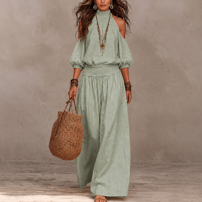 Cold Shoulder Wide Leg Pants Set