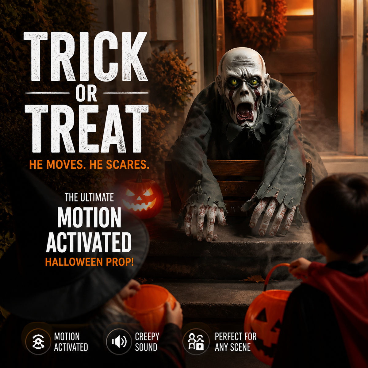 Crawling Ghost Prop | Animated Halloween Decoration with Glowing Eyes & Sound