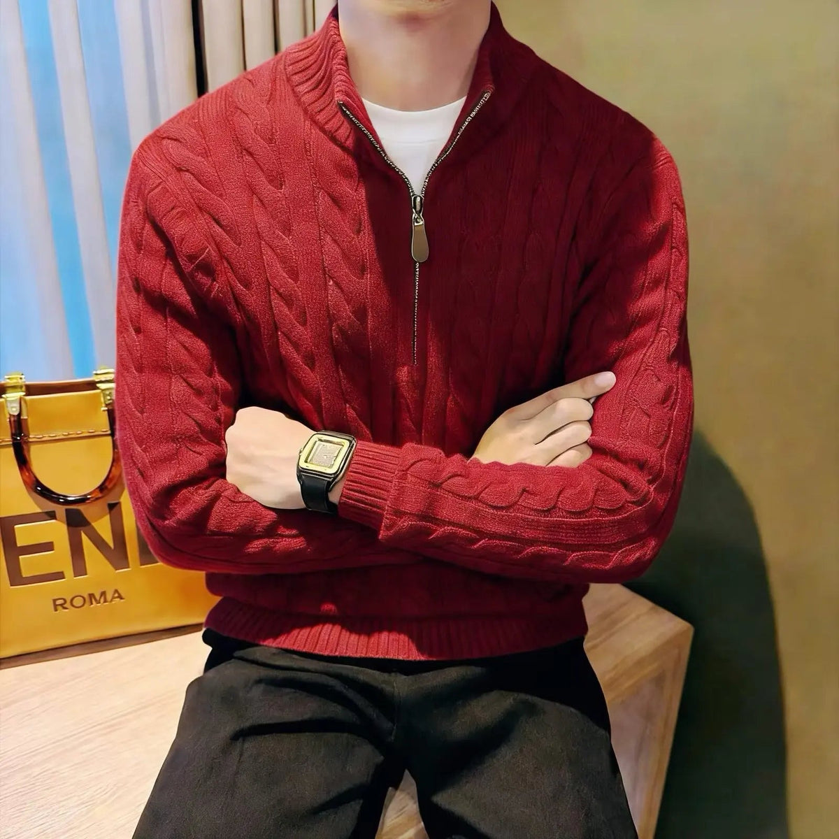 Deacon | Men's Zip-Up Cable Knit Sweater