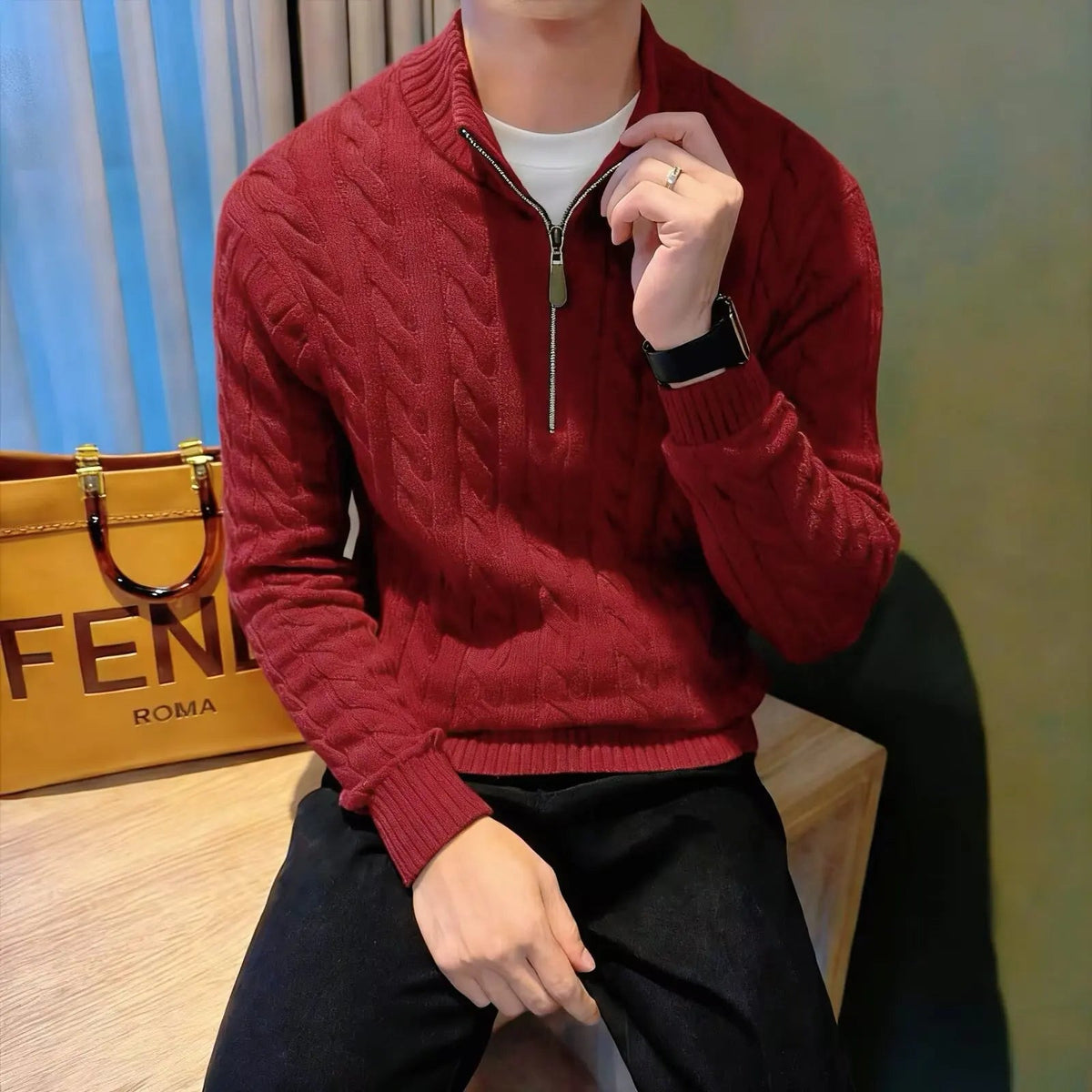 Deacon | Men's Zip-Up Cable Knit Sweater