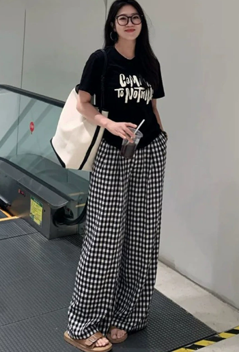Denise | Women's Wide Leg Checkered Pants