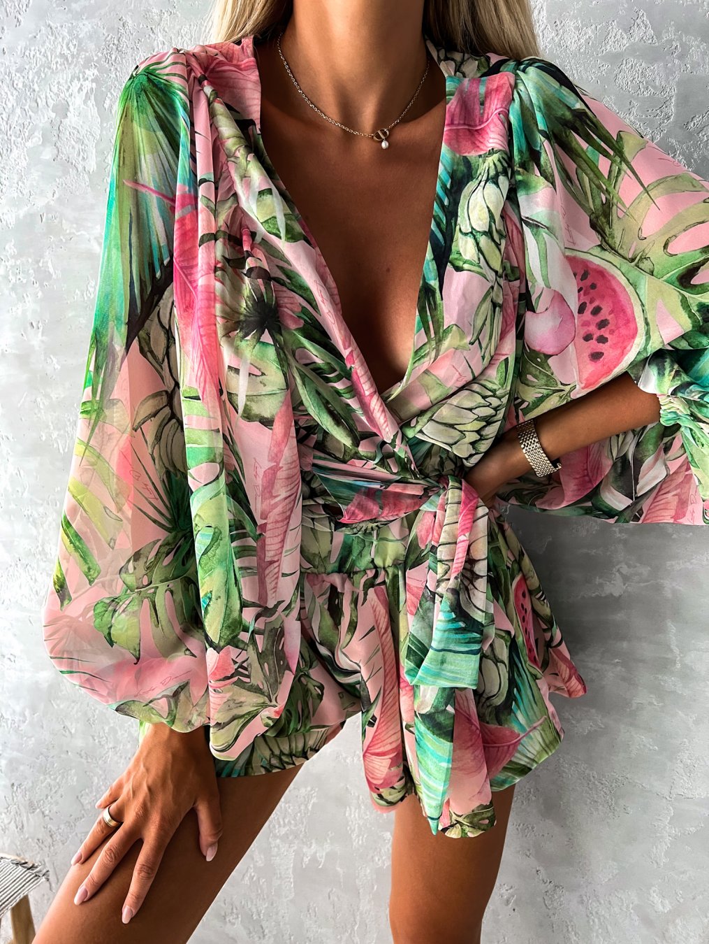 Elaine | Women's Tropical Print Wrap Top Two-Piece Set