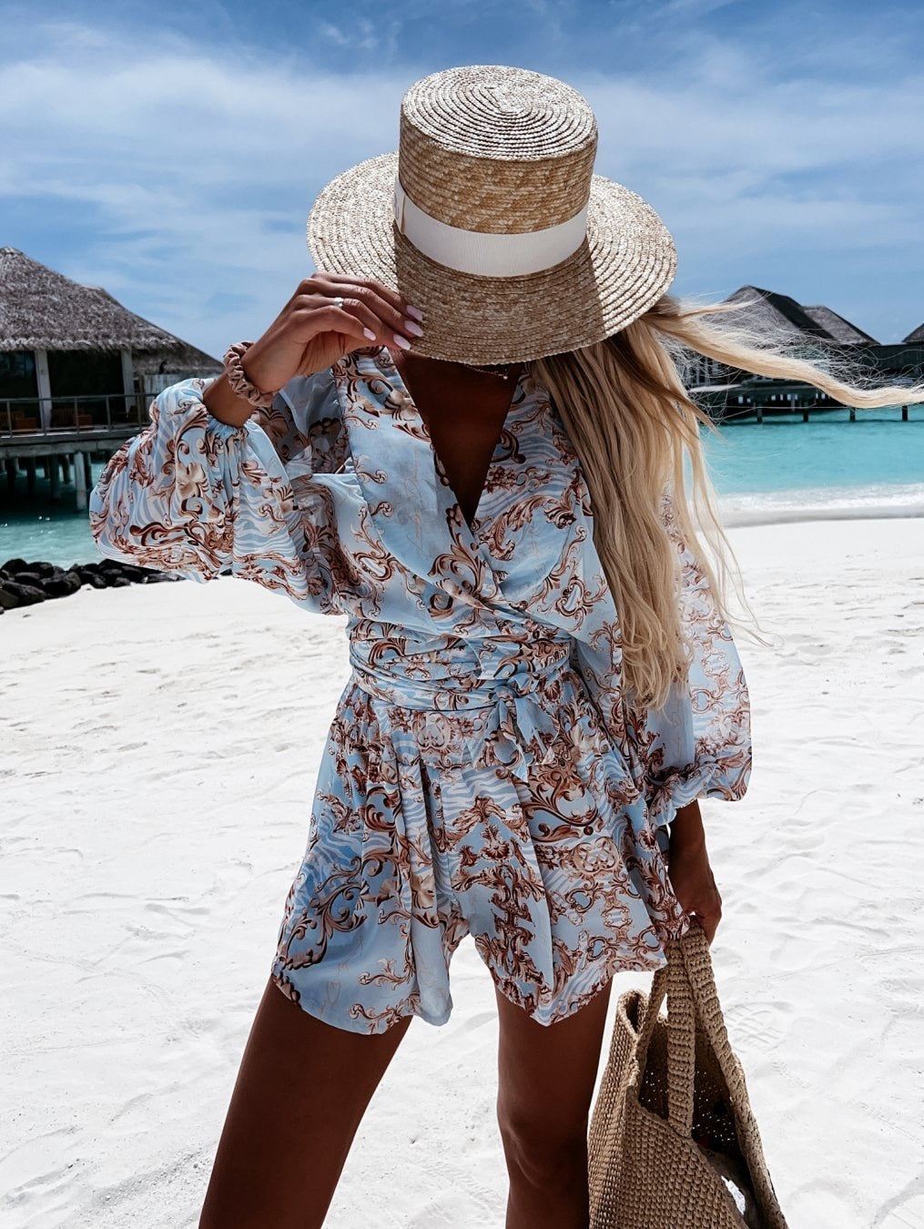 Elaine | Women's Tropical Print Wrap Top Two-Piece Set