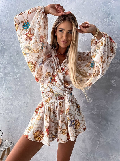 Elaine | Women's Tropical Print Wrap Top Two-Piece Set
