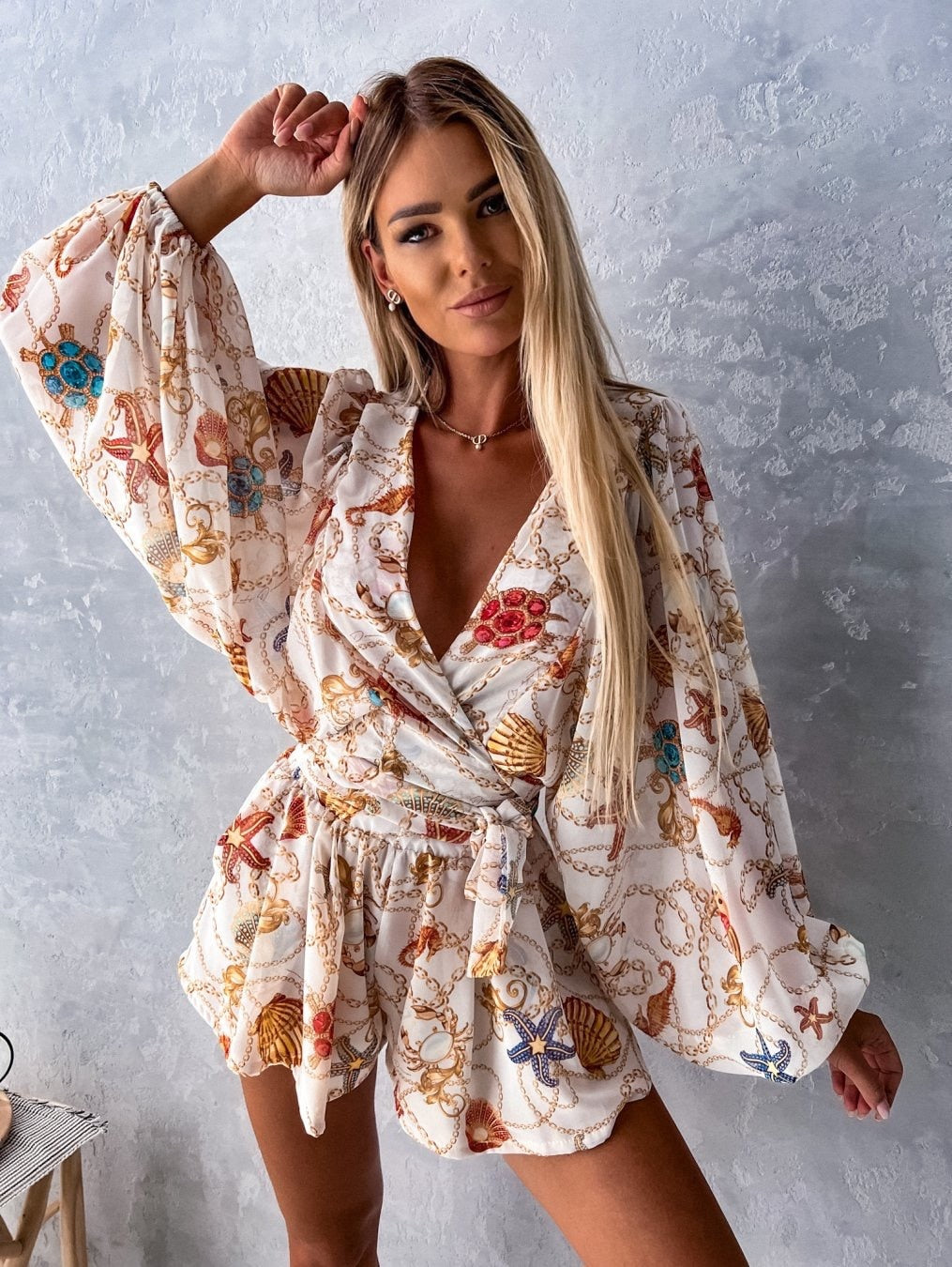 Elaine | Women's Tropical Print Wrap Top Two-Piece Set