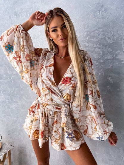 Elaine | Women's Tropical Print Wrap Top Two-Piece Set