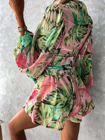 Elaine | Women's Tropical Print Wrap Top Two-Piece Set