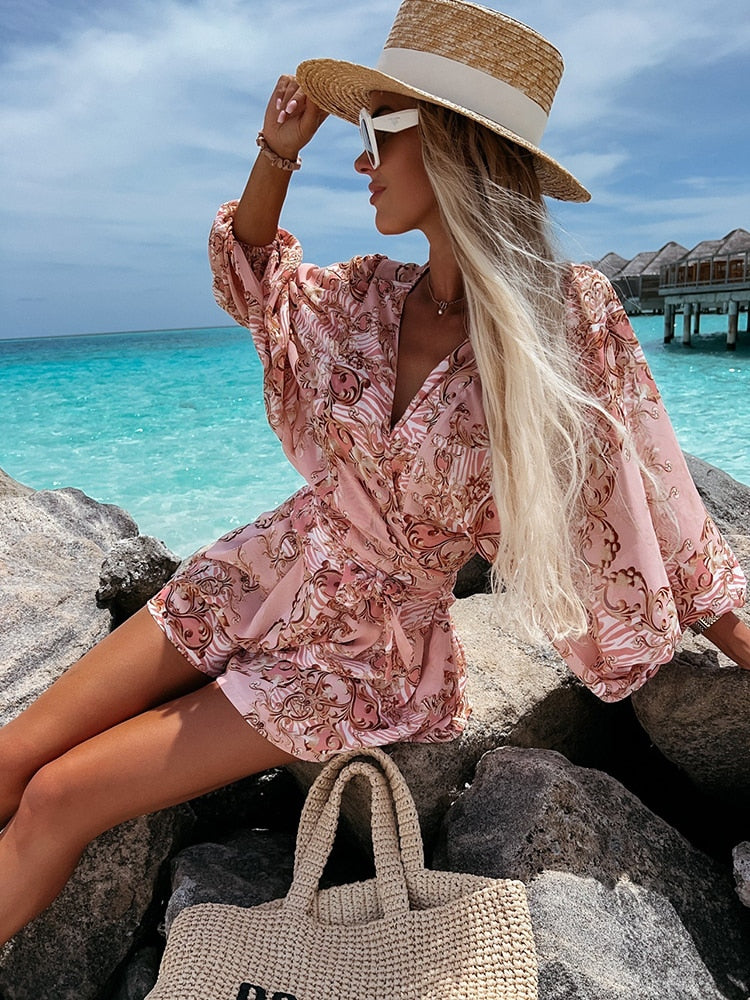 Elaine | Women's Tropical Print Wrap Top Two-Piece Set