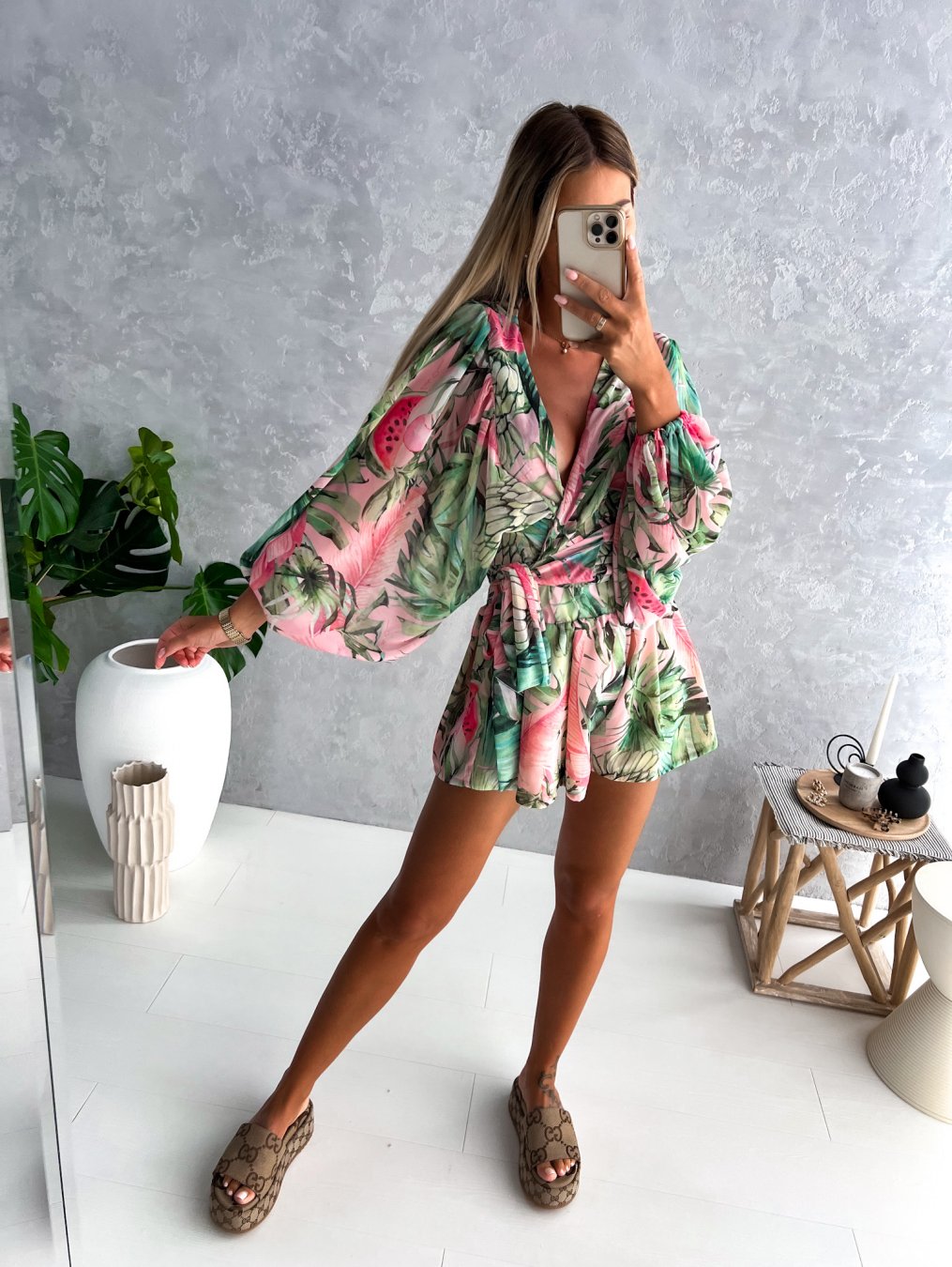 Elaine | Women's Tropical Print Wrap Top Two-Piece Set