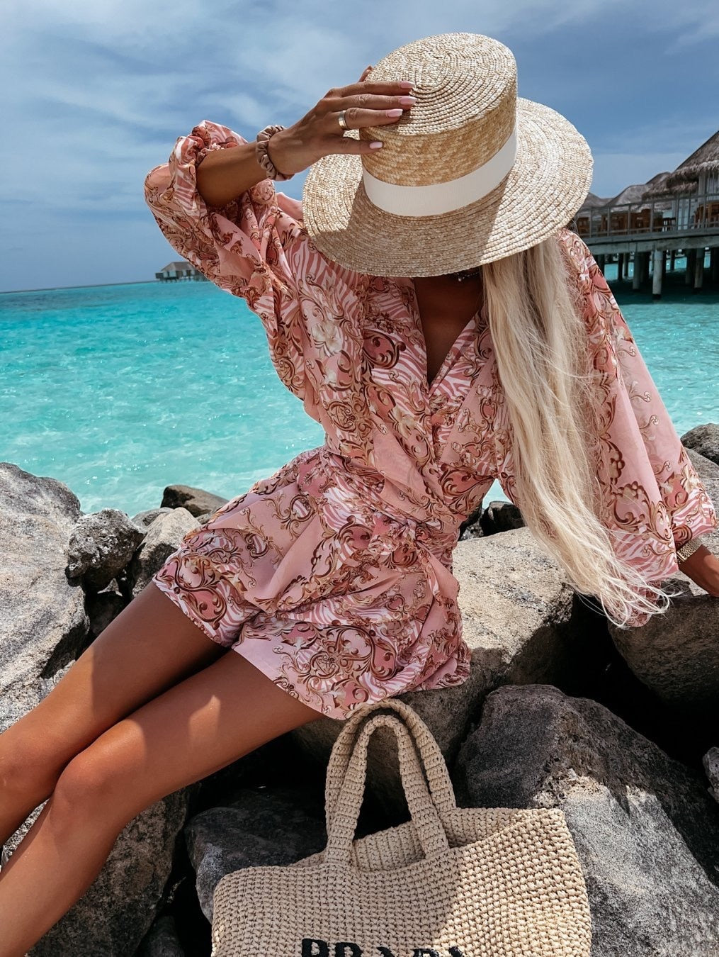 Elaine | Women's Tropical Print Wrap Top Two-Piece Set
