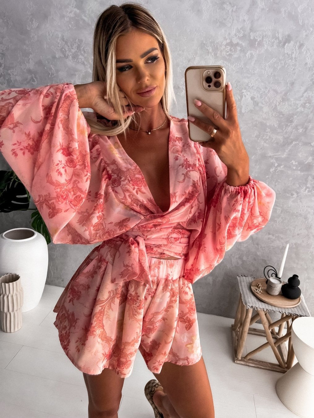 Elaine | Women's Tropical Print Wrap Top Two-Piece Set