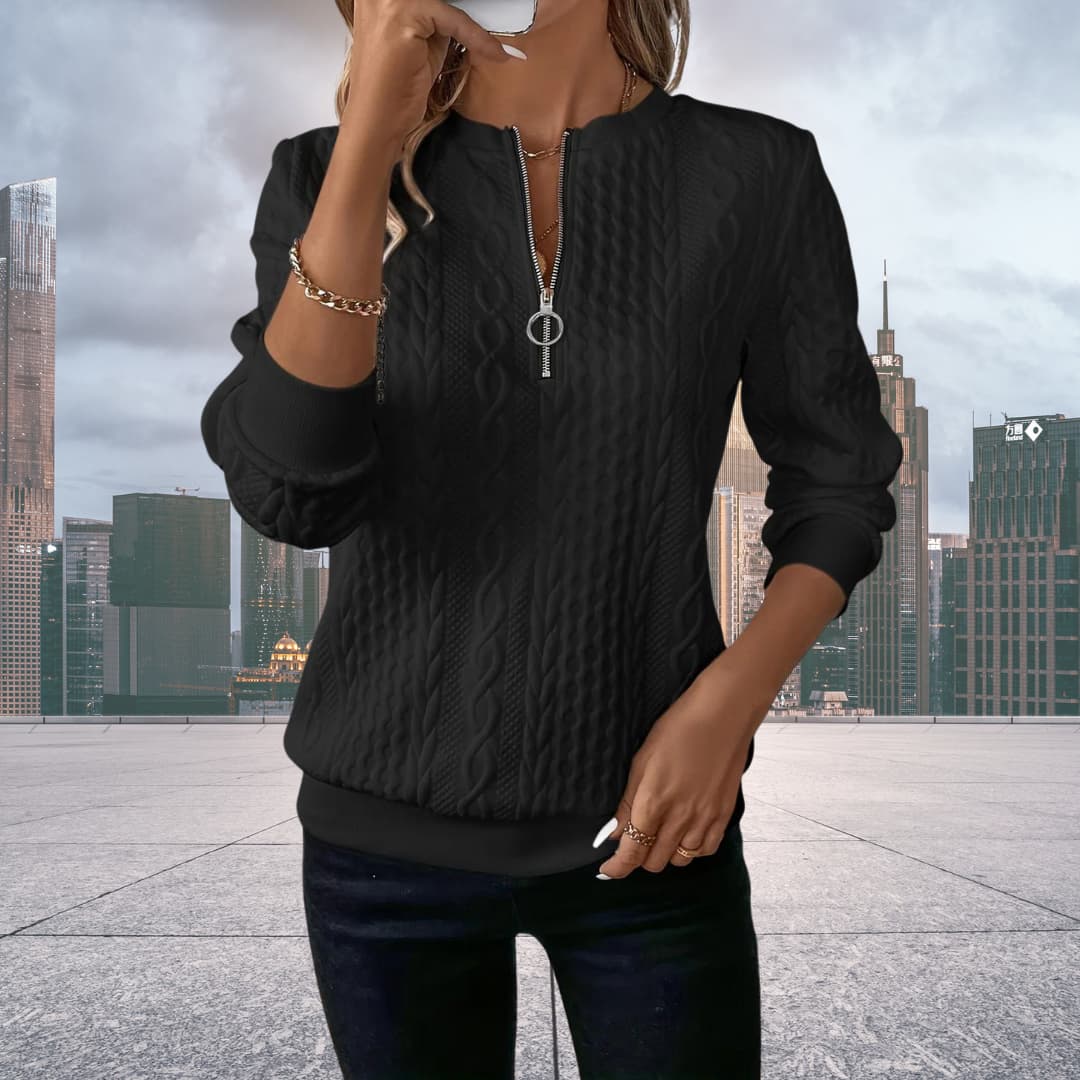 Emily | Women's Cable Knit Zip Up Sweater