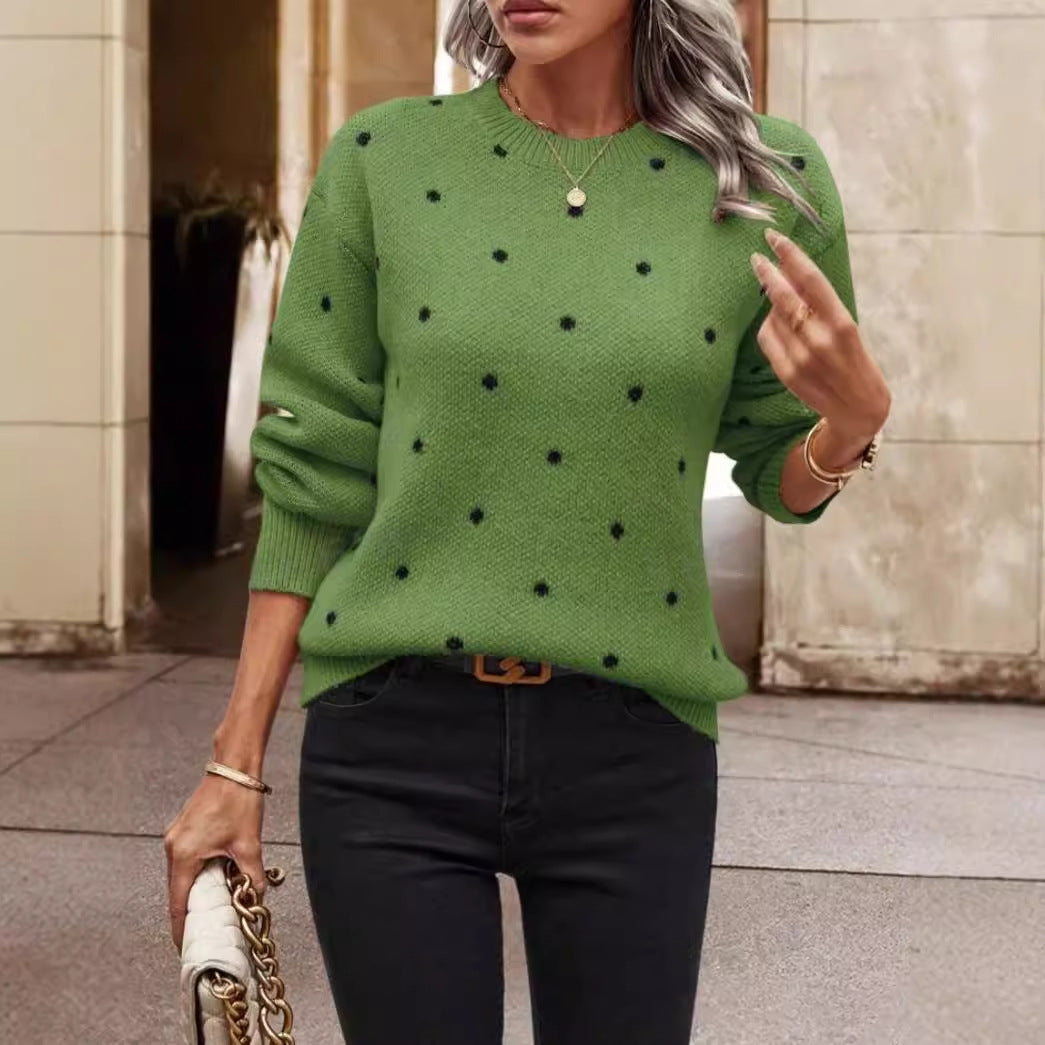 Evelyn | Women's Long Sleeve Polka Dot Sweater