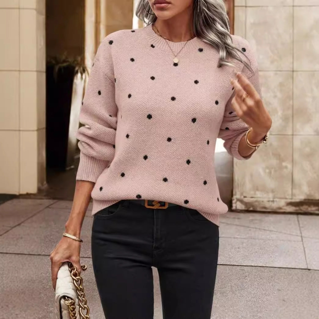 Evelyn | Women's Long Sleeve Polka Dot Sweater