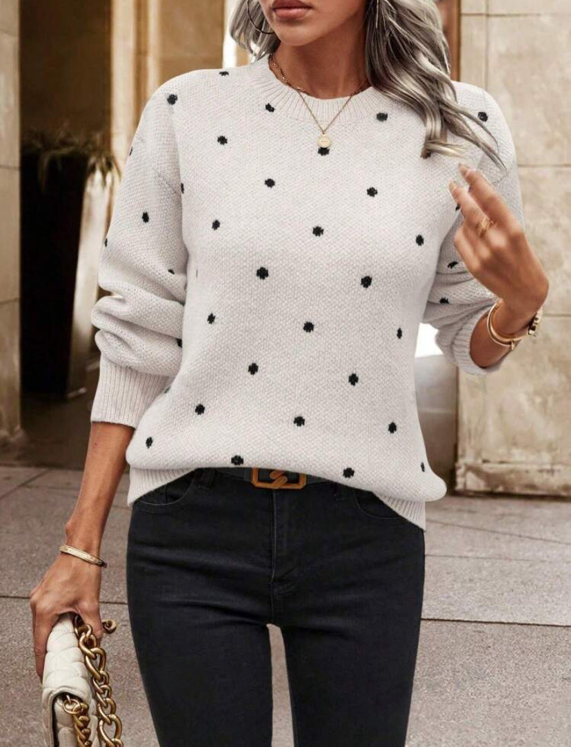 Evelyn | Women's Long Sleeve Polka Dot Sweater