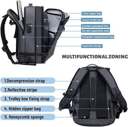 Expandable Compression Travel Backpack with Anti-Theft Lock and Wet Pocket