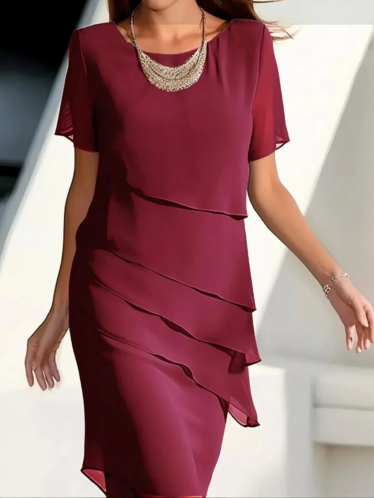 Fern | Women's Short Sleeve Tiered Midi Dress