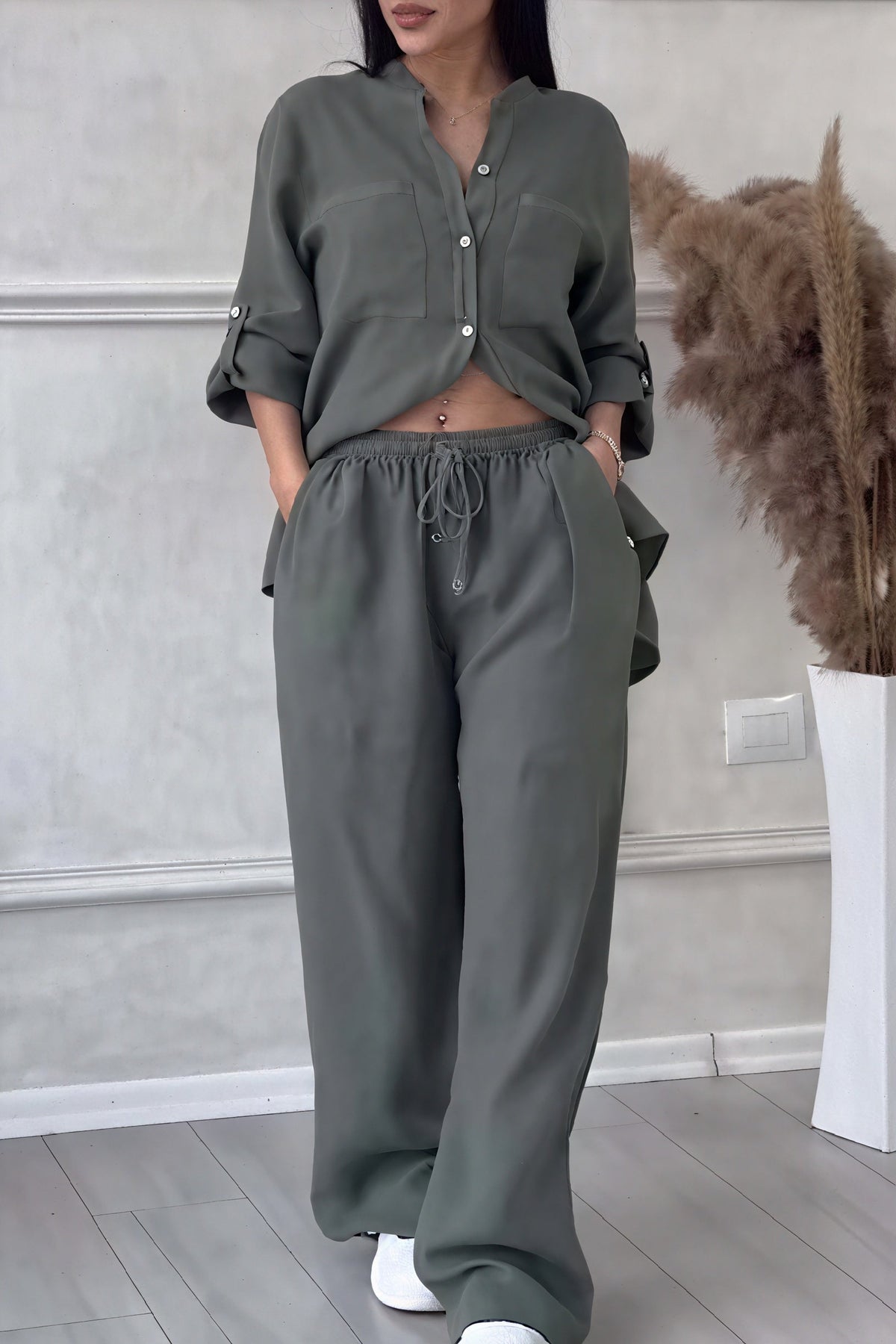 Fiona | Women's Button-Down Wide Leg Pant Set