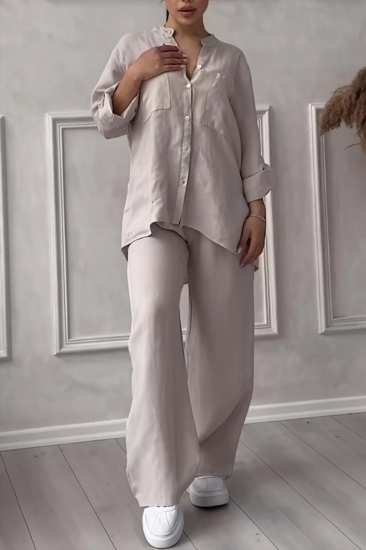 Fiona | Women's Button-Down Wide Leg Pant Set