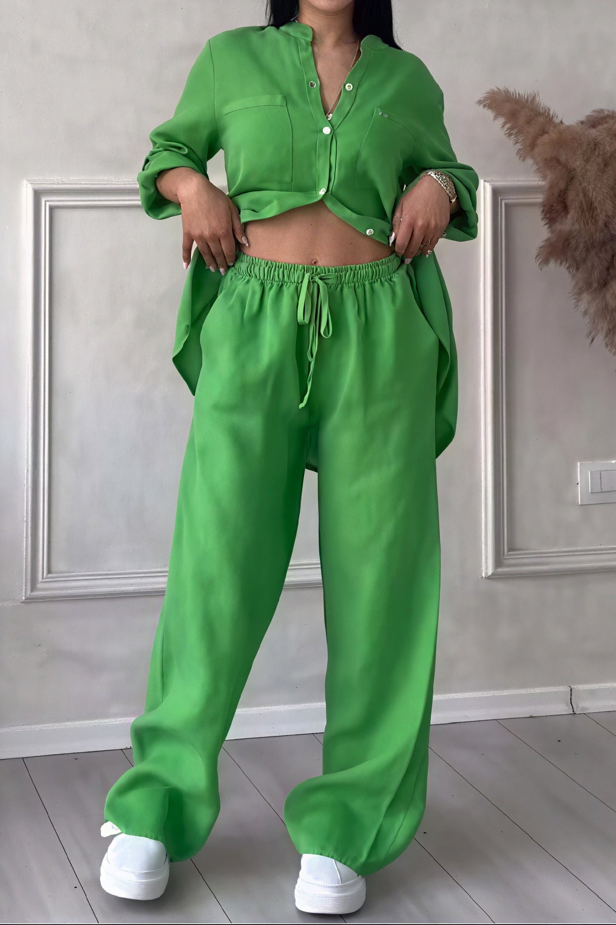 Fiona | Women's Button-Down Wide Leg Pant Set