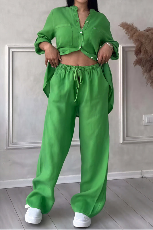 Fiona | Women's Button-Down Wide Leg Pant Set