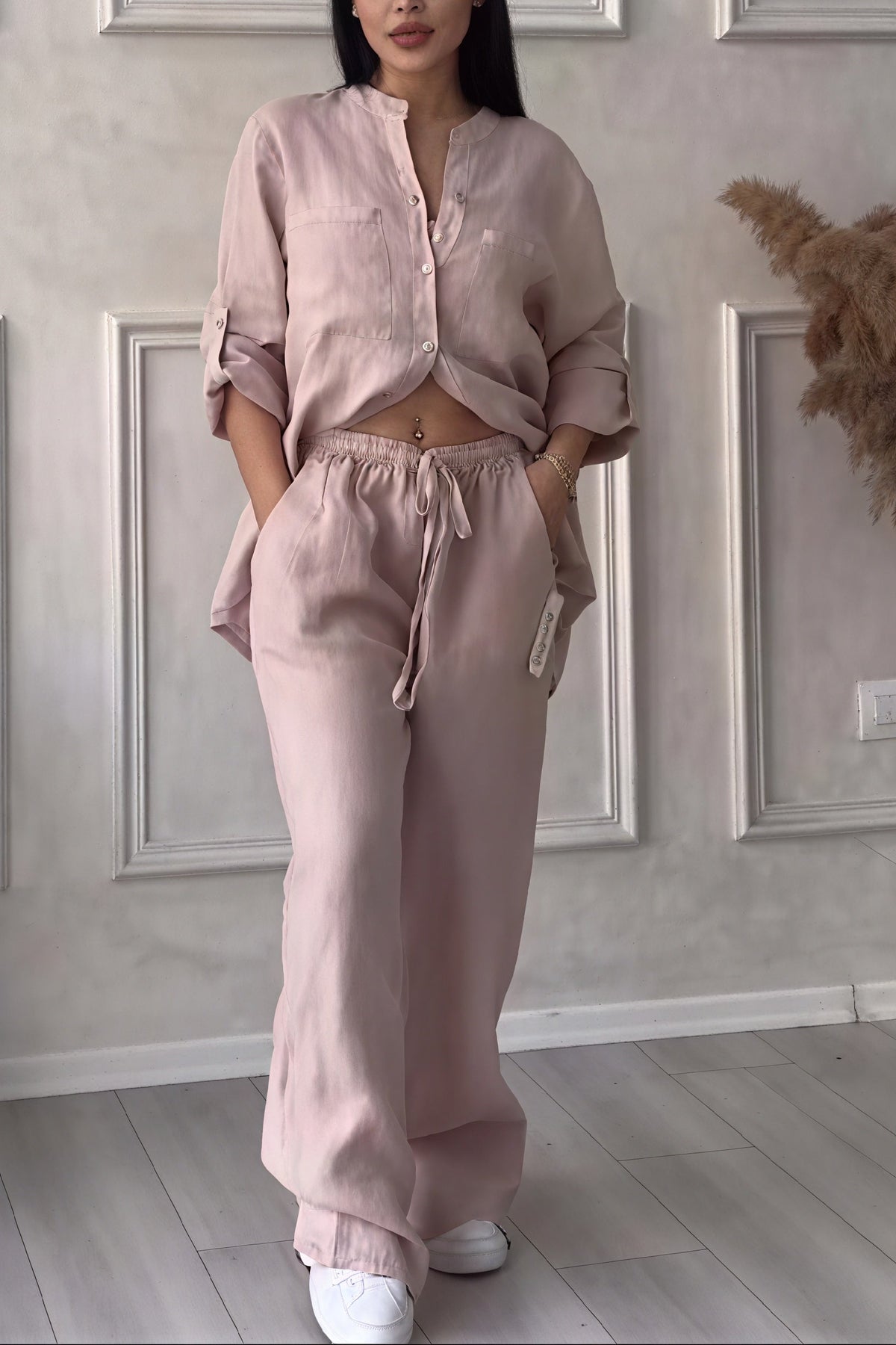 Fiona | Women's Button-Down Wide Leg Pant Set
