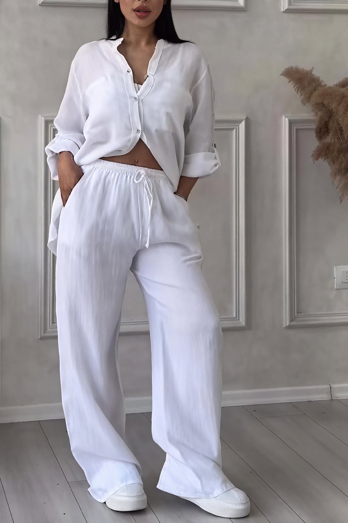 Fiona | Women's Button-Down Wide Leg Pant Set