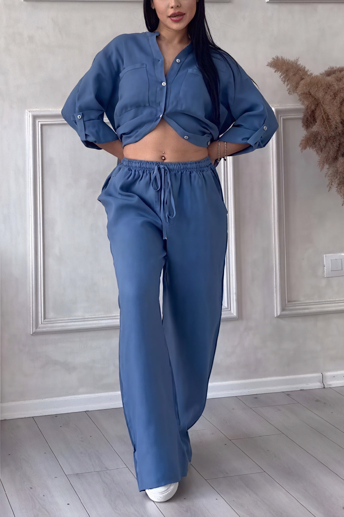 Fiona | Women's Button-Down Wide Leg Pant Set