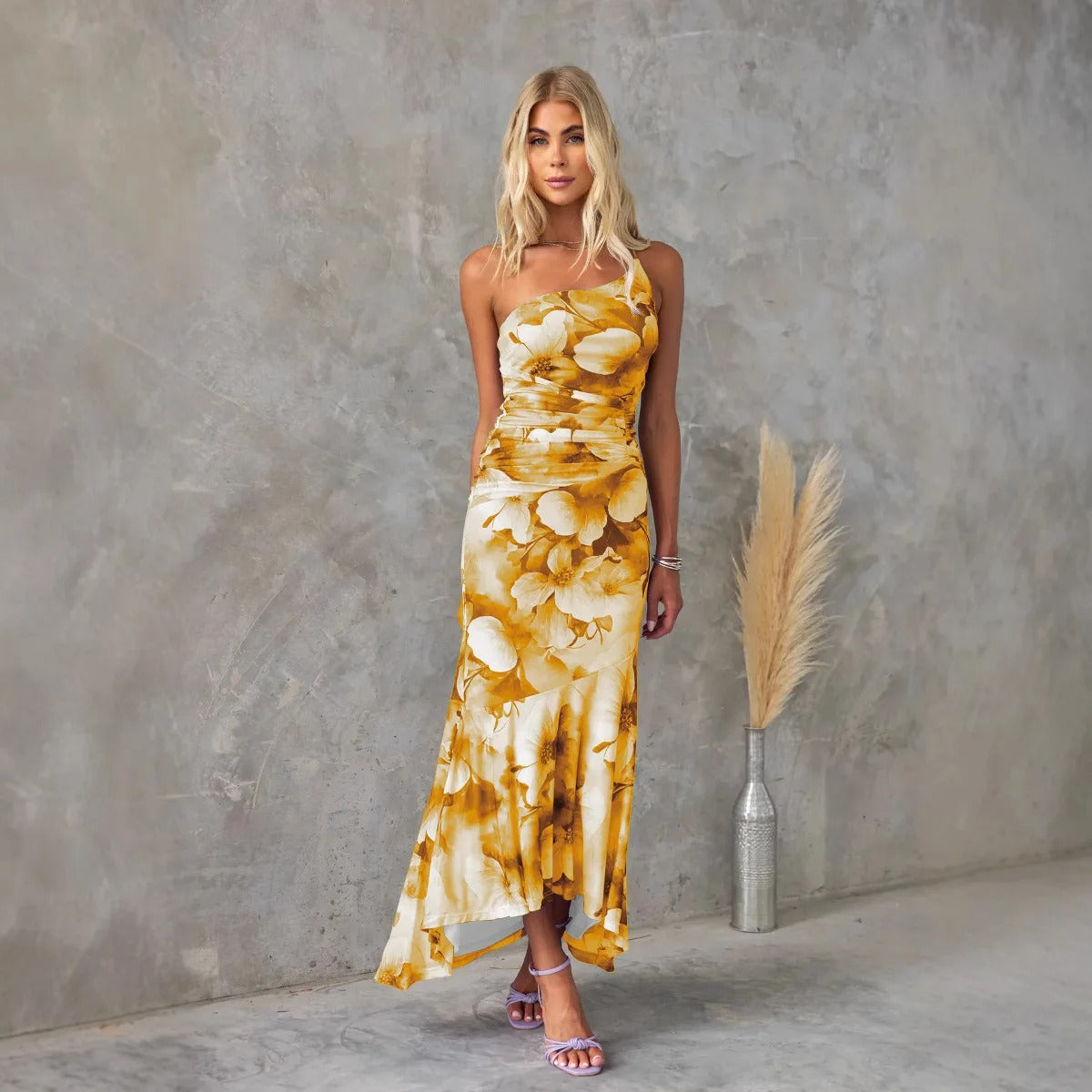 Fiona | Women's Fitted One Shoulder Midi Dress