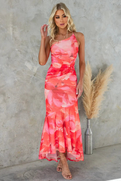 Fiona | Women's Fitted One Shoulder Midi Dress