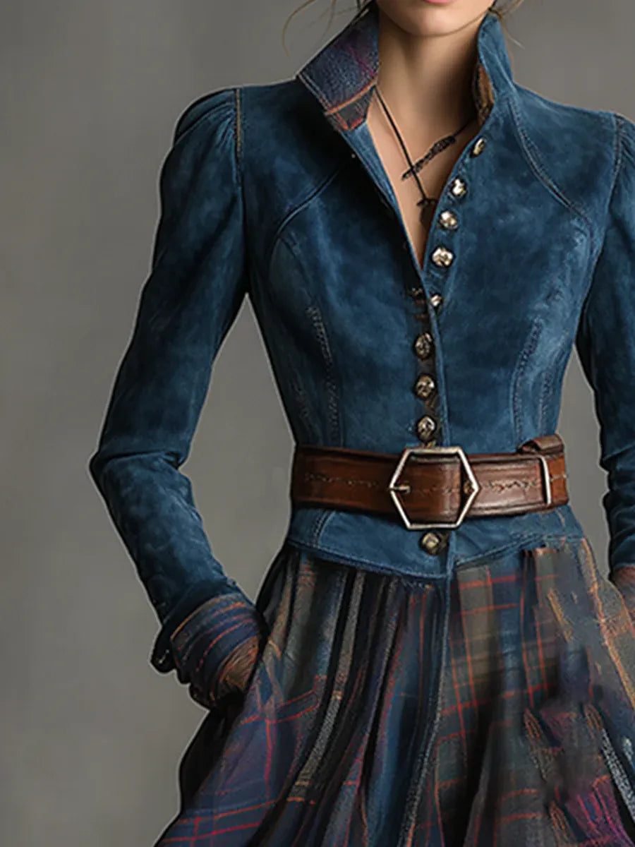 Fitted Maxi Dress with Plaid Skirt