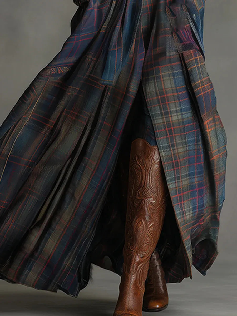 Fitted Maxi Dress with Plaid Skirt