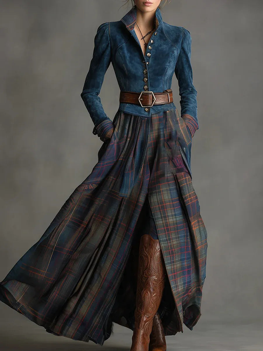 Fitted Maxi Dress with Plaid Skirt